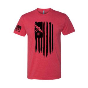 HRT Flag Logo T-Shirt Red, HRT T Shirts, American Flag Shirts, Tactical Gear, mlok, cnc, MOLLE, PAL, military, police, law enforcement, infantary,