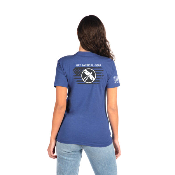 HRT Round T-Shirt Flag Logo Royal Blue <ul> <li>Slightly heathered Royal Blue t-shirt with HRT flag graphic back American flag on the sleeve and HRT logo in the front</li> <li class="product-details-sublist__item">60% combed ringspun cotton/40% polyester jersey</li> <li class="product-details-sublist__item">4.3 oz.</li> <li class="product-details-sublist__item">Fabric laundered for reduced shrinkage</li> <li>Size is true to fit, order a size up for a baggy fit</li> <li class="product-details-sublist__item">Tear-away label</li> </ul> HRT Tactical Gear