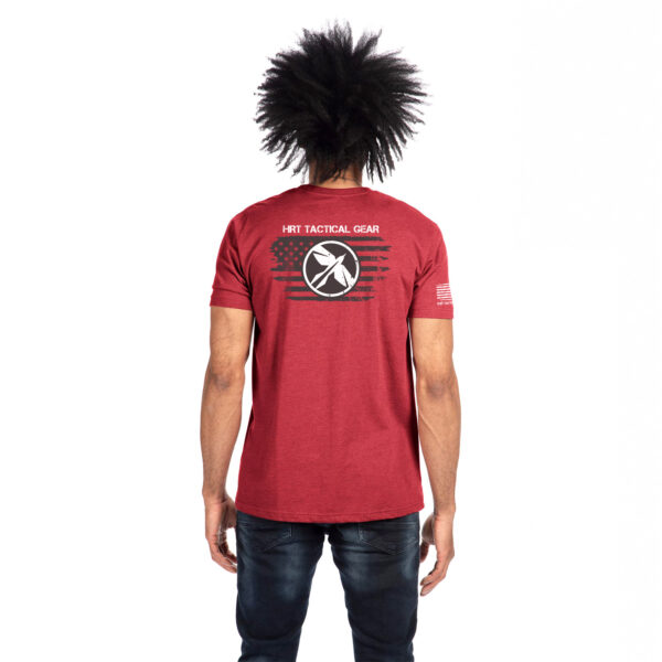HRT Red Round T-Shirt With Flag Logo <ul> <li>Slightly heathered Red t-shirt with HRT flag graphic front American flag on the sleeve and HRT logo in the back</li> <li class="product-details-sublist__item">60% combed ringspun cotton/40% polyester jersey</li> <li class="product-details-sublist__item">4.3 oz.</li> <li class="product-details-sublist__item">Fabric laundered for reduced shrinkage</li> <li class="product-details-sublist__item">Tear-away label</li> </ul> HRT Tactical Gear